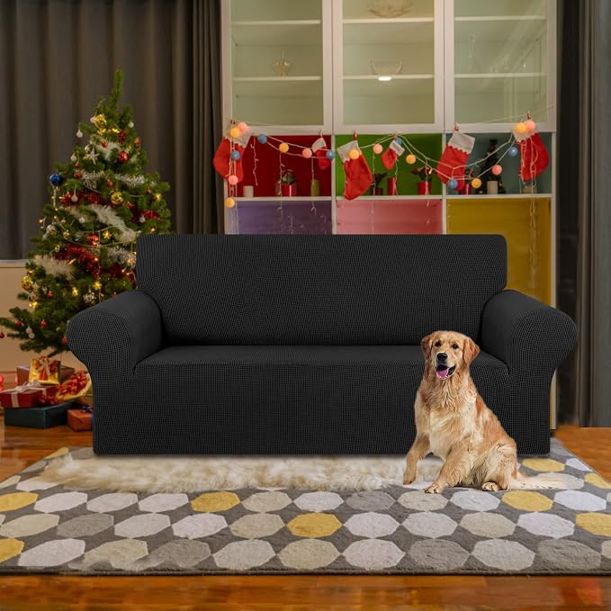 Stretch Loveseat Couch Cover, 2 Cushion Couch Slipcover, Elastic Bottom - Image 2