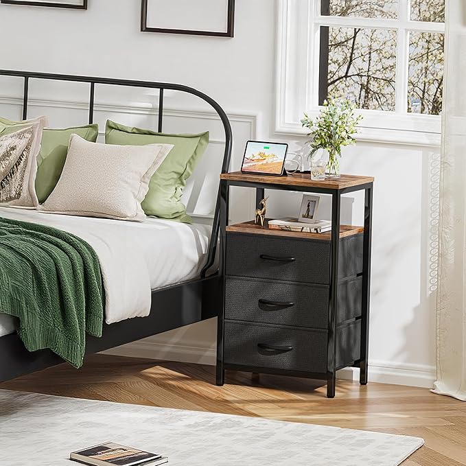 Huuger Nightstand with Charging Station, 27.6 Inch End Table Bedside Table with - Image 2