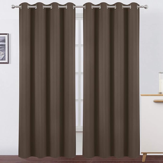 Chocolate Brown Thermal Blackout Curtains/52 x 95 Inch/Set of 2 Panels Room by Lemomo