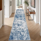 2.6x14 Washable Runner Rug:Modern Abstract Indoor Soft Carpet Blue | - Image 4