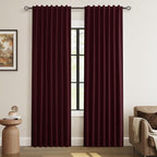 Burgundy 100% Blackout Linen Curtains 84 Inch Length 2 Panels Set by Guken