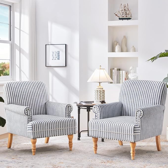 HUIMO Linen Fabric Accent Chairs Set of 2, Mid-Century Modern Armchair by HUIMO