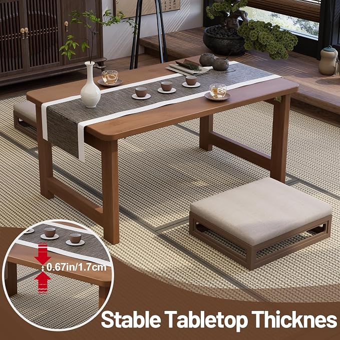 Japanese Floor Table, Bamboo Folding Coffee Table, Portable Solid Wood Japanese - Image 4