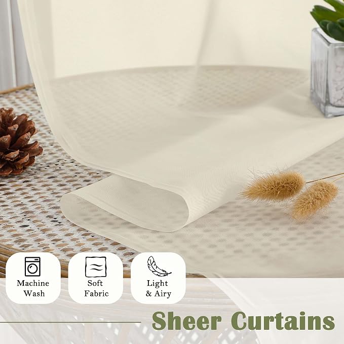 Cream Sheer Curtains 96 Inches Long 2 Panels Set, Modern Farmhouse Decor Light - Image 8