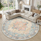 RELEANY Washable Area Rug, Round 10ft, Water Repellent, Pet Friendly, Vintage by RELEANY