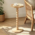 Natural Rattan End Table, Boho Solid Wood Octagon Side Table by FASNAHOK