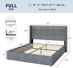 Allewie Full Size Lift Up Storage Bed, Modern Wingback Headboard, Hydraulic - Image 2