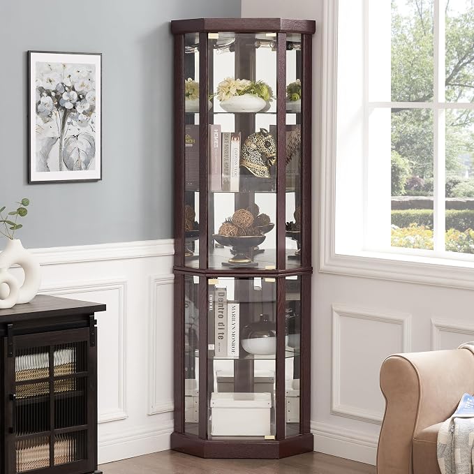 Corner Curio Cabinet, 150lbs Heavy Duty Glass Display Cabinet by Trunback