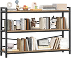 3 Tier Bookcase 47.24" Width, Long Industrial Book Shelf, Vintage Wooden Large by Homeiju