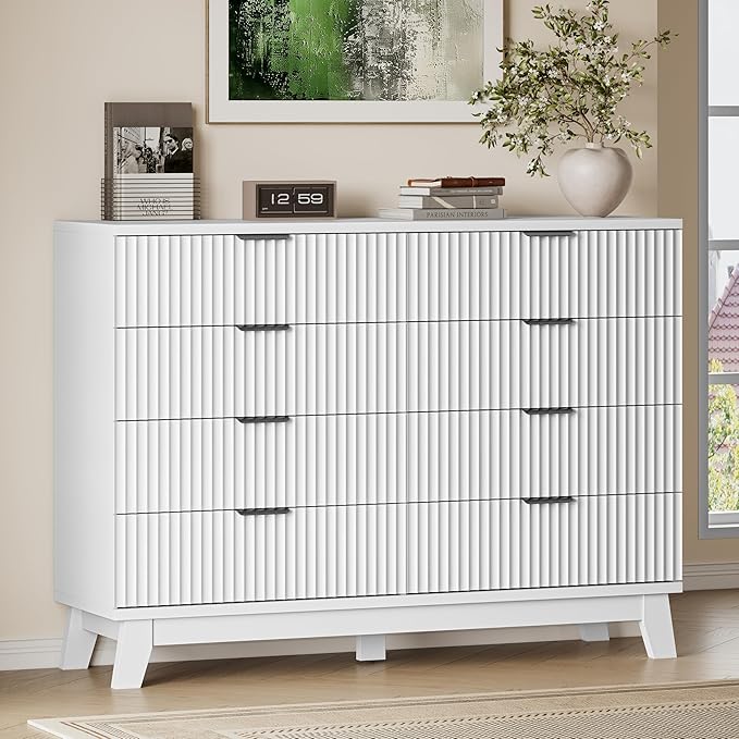 BORNOON 53" Tall Dresser for Bedroom, 8-Drawer Fluted Chest of Drawers by BORNOON