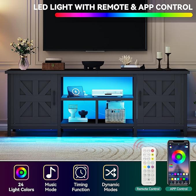 YITAHOME TV Stand with LED Lights & Charging Station, Farmhouse Entertainment - Image 5