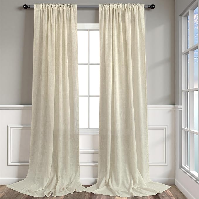 Pitalk Birch Beige Linen Semi Sheer Curtains 84 Inches Long - Image 9