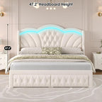 Keyluv Full Bed Frame Arc-Shaped LED Lights and 47.2" Height Wingback Bed - Image 5