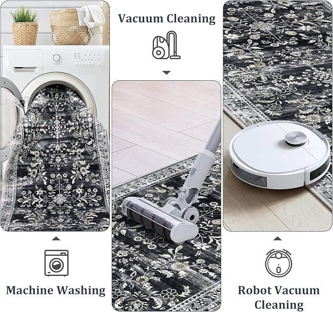 Yamaziot 2x10 Washable Hallway Runner Rug Non Slip Floral Carpet, Stain - Image 4