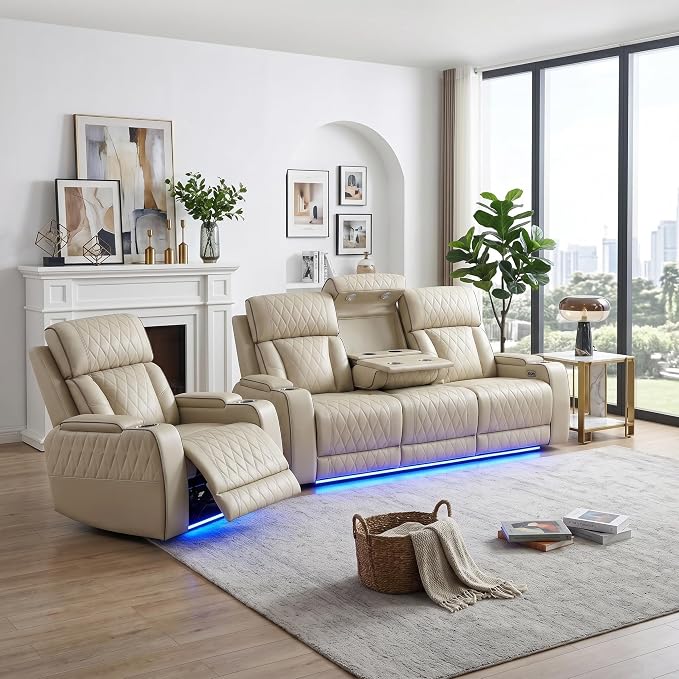 Power Recliner Sofa Set with LED Lights, Includes a Manual Recliner 1 Seat and by Unknown