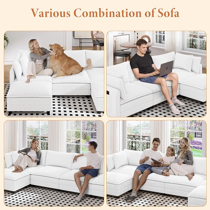 Vesgantti 109" L Shaped Cloud Sectional Couch, Comfy Corduroy Upholstered - Image 6