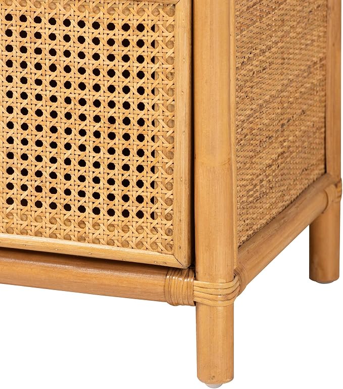 Bali & pari Curacao Modern Bohemian Light Honey Rattan 2-Drawer Bookcase - Image 8