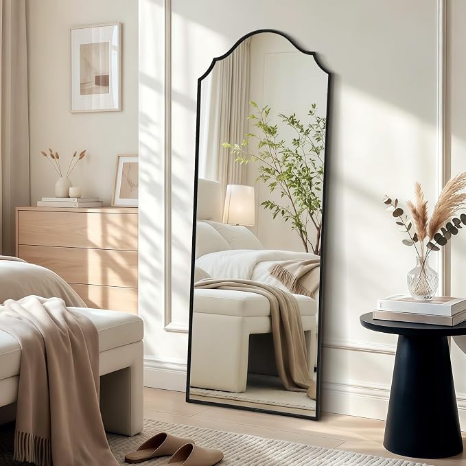 Besdomus Scalloped Full Length Mirror: 21"x56" Black Arched Floor Mirror - Image 6