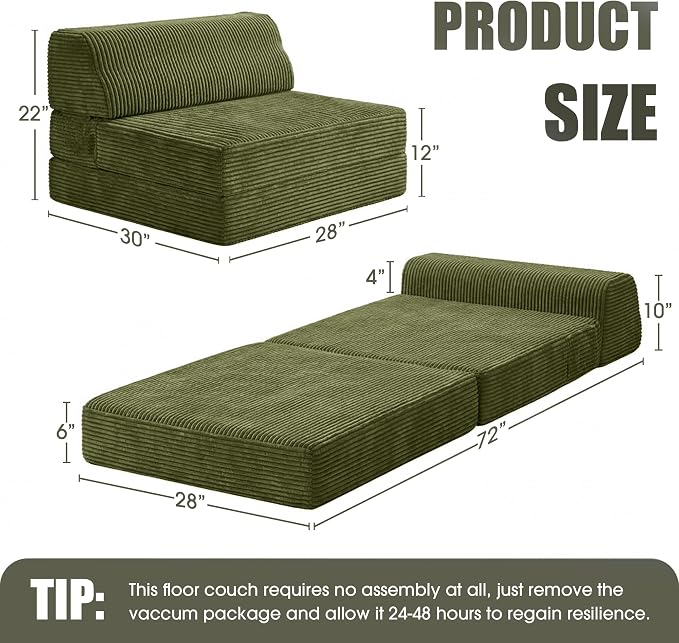Kasunpul Folding Sofa Bed with Pillow, Memory Foam Fold Out Chair Bed, - Image 2