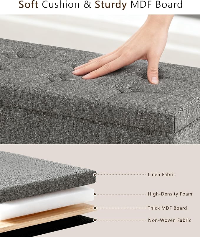 GLAXYFUR 43.3 inches Folding Storage Ottoman Bench Storage Chest Footrest - Image 7