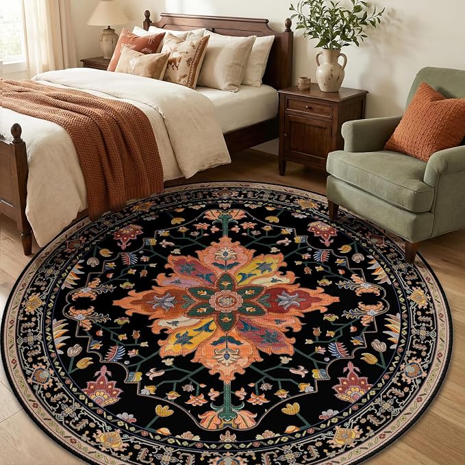 RELEANY Washable Area Rug, Round 6ft, Water Repellent, Pet Friendly, Vintage - Image 2