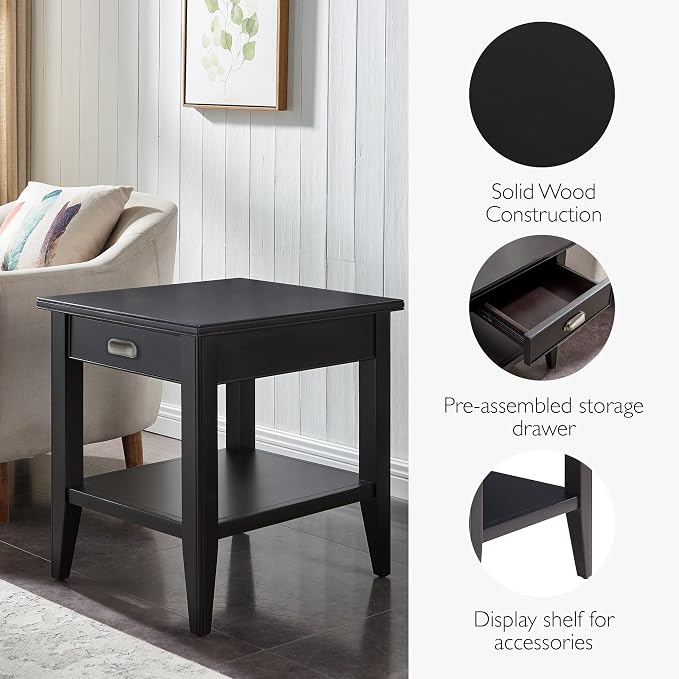 Leick Home Laurent End Table, Solid Wood, 1 Drawer, Bottom Display Shelf - Image 6