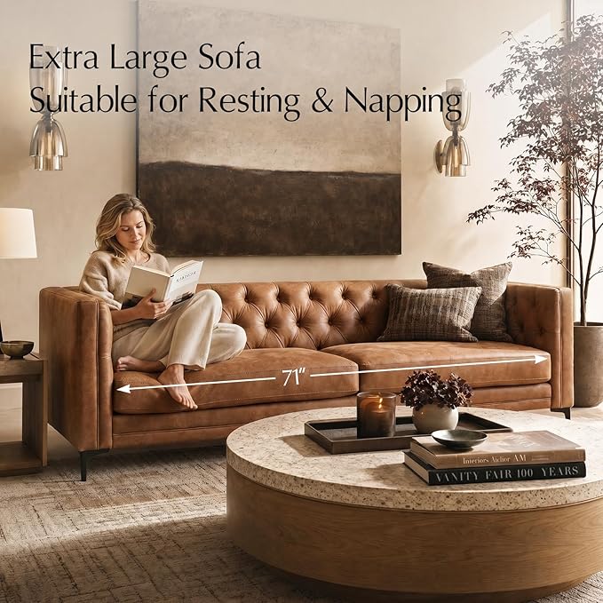 HULALA HOME 84" W Faux Leather Sofa Couch - Image 3