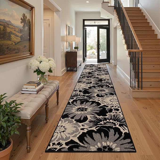 Findosom Hallway Runner Rug 3x10, Non Slip High-Low Textured Floral Washable - Image 9