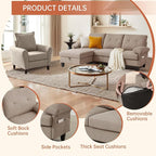 2PCS Sectional Sofa Set with Ottoman, Modern Linen 4 Seater Couch Set with Side - Image 3