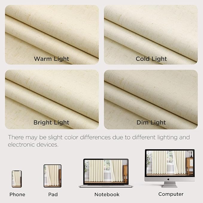 Joydeco 100% Blackout Pleated Curtains, Linen Window Curtains 2 Panel Sets 108 - Image 8