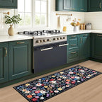 PLHXFR 2.6x8 Washable Runner Rug：Floral Indoor Kitchen Soft Carpet Black | - Image 6