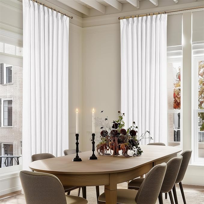 Snow White Pinch Pleated Linen 108 Inch Curtains 60 Inch Width | Linen Blend - Image 5
