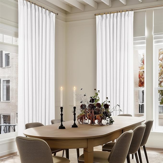 Snow White Pinch Pleated Linen 102 Inch Curtains 60 Inch Width | Linen Blend - Image 5