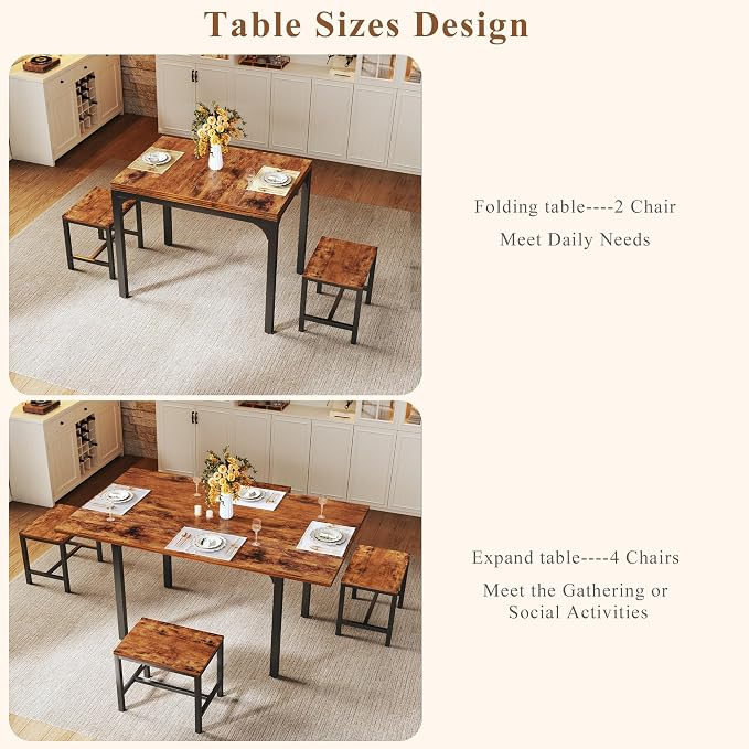 HUAHUU Dining Table Set for 4, Extendable Kitchen Table Chairs Set of 4 - Image 4