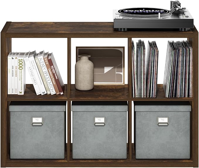 Furinno Cubicle Book Shelf, 6-Cube Bookshelf, Extra Thick Frame Horizontally & - Image 9