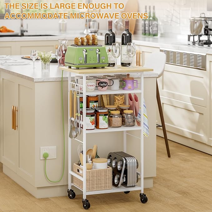 ThreeHio Rolling Kitchen Microwave Cart, 4 Tier Microwave Table Stand - Image 4