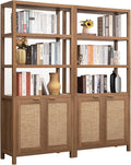 SICOTAS Bookshelf 5 Tier Book Shelf Rattan Boho 71" Tall Bookcase by SICOTAS