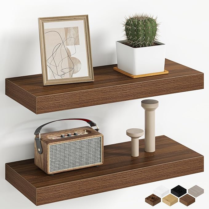 Fun Memories 16 Inch Floating Shelves Wall-Mounted, Engineered Wood Wall Shelves by FunMemories