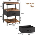 SUPERJARE Night Stand with Charger Station, 27.7 Inch Tall Nightstand with - Image 3
