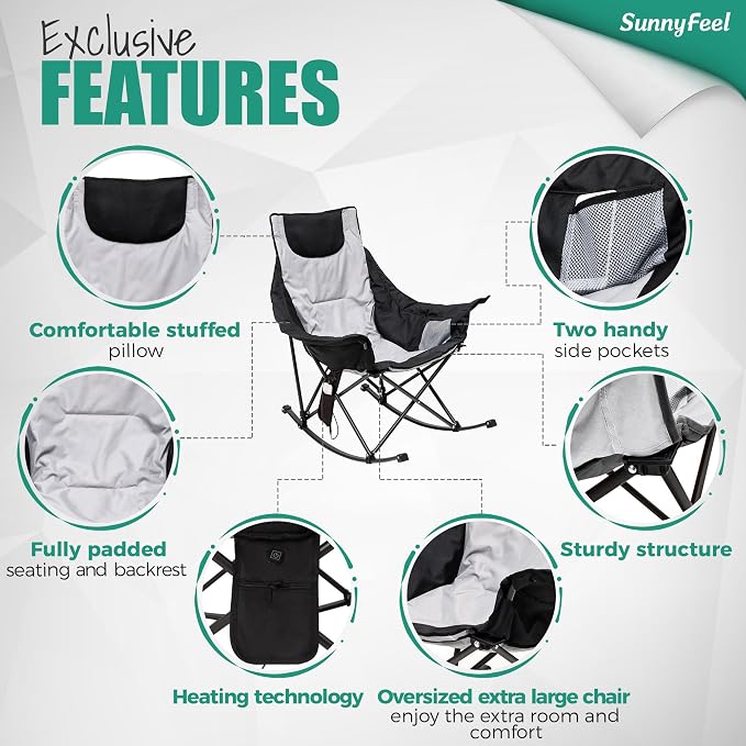 SUNNYFEEL Oversized Heated Rocking Camping Chair 2 Pack, Fully Padded Patio - Image 5