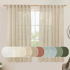 Semi Sheer Linen Curtains 60 Inch Length, Light Filtering Panels | Window by LAMIT