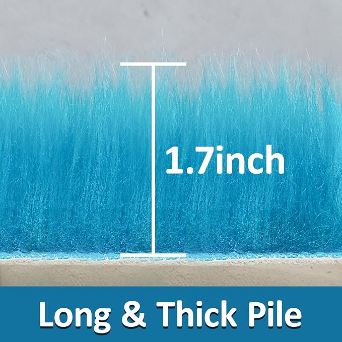 1.3ft Small Round Blue Rug, Thick Furry Fluffy Carpet - Image 2