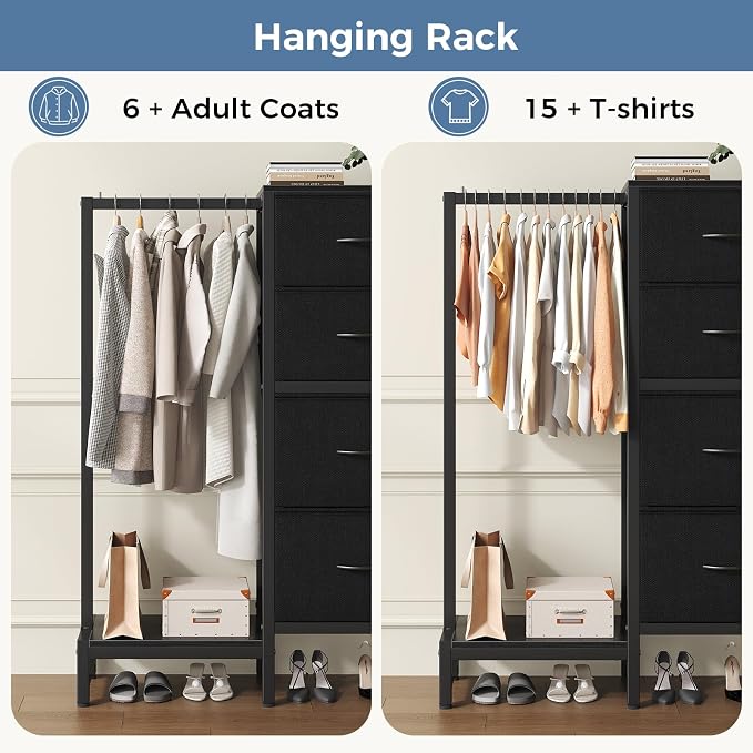 DUMOS Dresser with Hanging Rack, 4-in-1 Black Fabric Dresser - Image 6