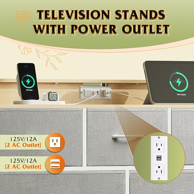 WLIVE Dresser TV Stand with Power Outlets, Led Dresser - Image 6