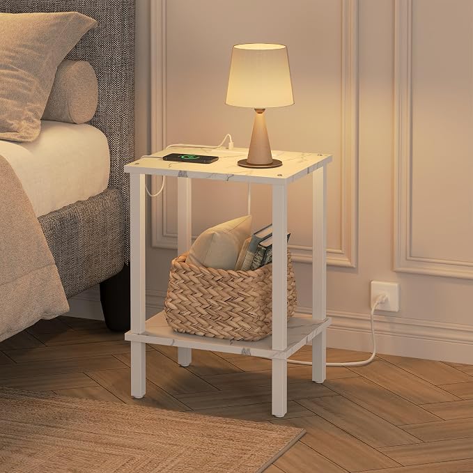 TUTOTAK End Table with Charging Station, Small Side Table, Nightstand Bedside - Image 5