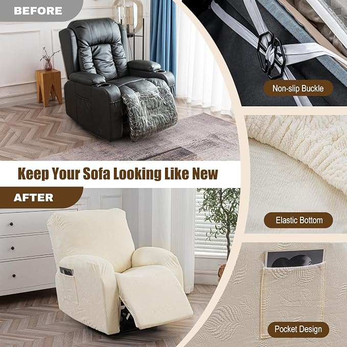 Gennia Recliner Chair Covers 3 Pieces, Waterproof Jacquard Reclining Chair Cover - Image 5