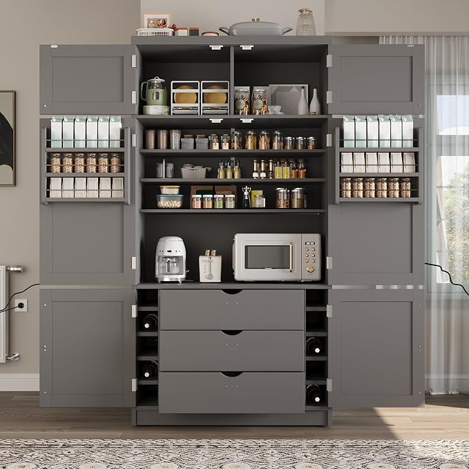 VilroCaz 80.1'' Tall Freestanding Kitchen Pantry Storage Cabinet Cupboard - Image 3