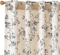 Black Vintage Floral Linen Curtains Farmhouse 38W X 84L 2 Panels | Elisa Series by Lazzzy