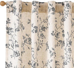 Black Vintage Floral Linen Curtains Farmhouse 38W X 84L 2 Panels | Elisa Series by Lazzzy