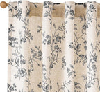 Black Vintage Floral Linen Curtains Farmhouse 38W X 90L 2 Panels | Elisa Series by Lazzzy